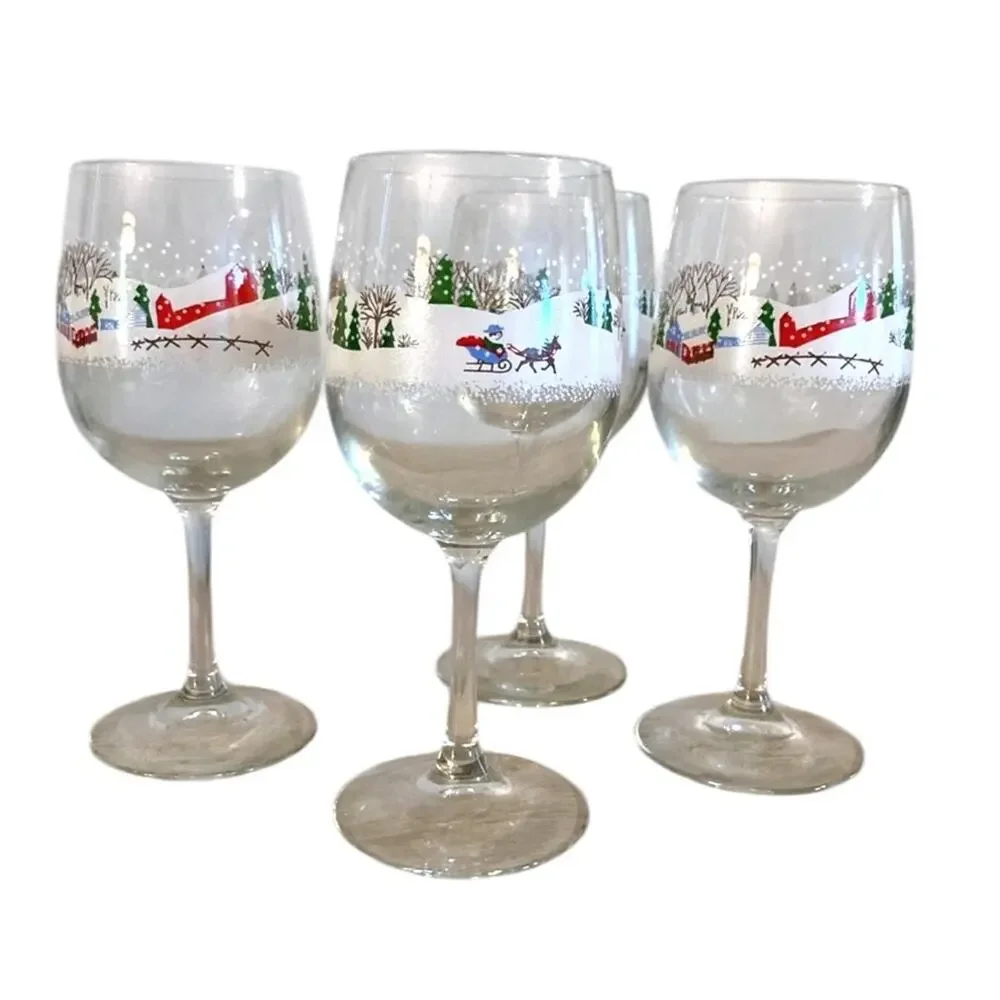 4 LENOX SLEIGHRIDE 12 OZ STEMMED WINE GLASS GOBLETS